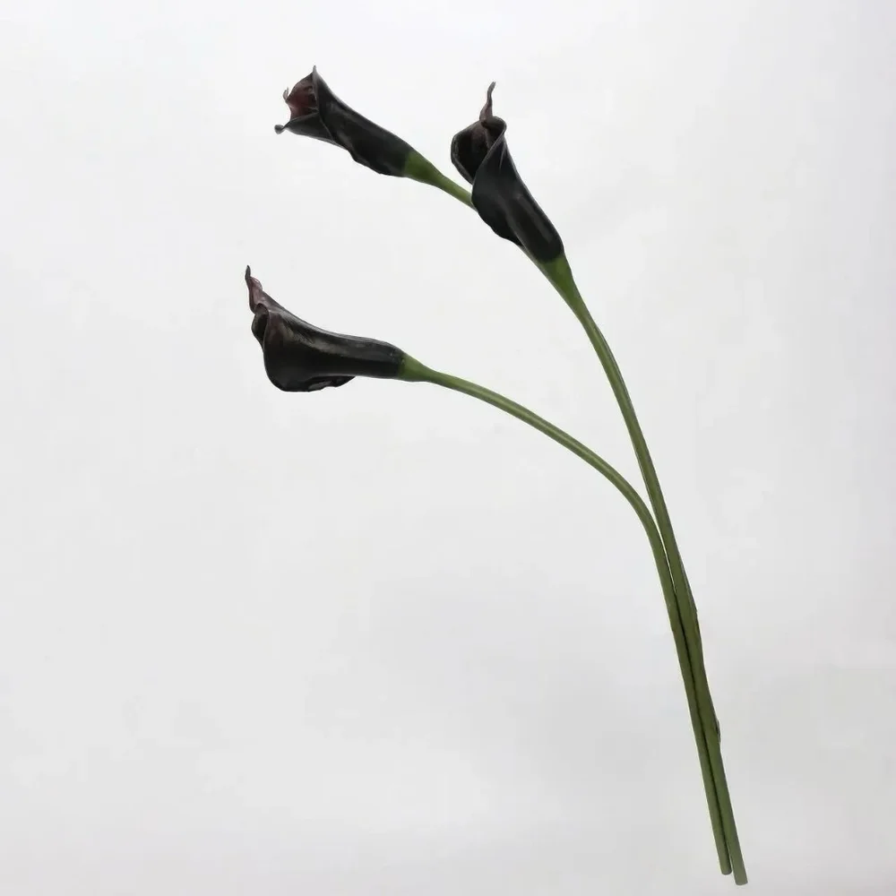 Bundle Of 3 Black Real Touch Faux Calla Lily Stem - 25